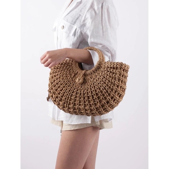 Womens Handmade Straw Handbag Tote Summer Beach Boho Vacation Resort Casual Work - Picture 2 of 8